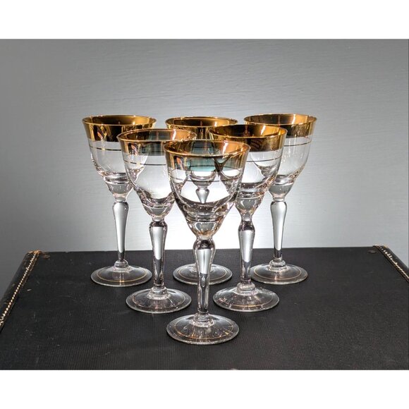 Dorothy Thorpe Golden Band DTC30 x 6 wine glasses, 22K Gold Rim Wine glasses Mid - Picture 2 of 8